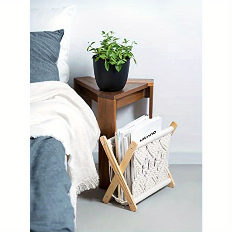 boho chic macrame magazine rack and tissue box set ivory round shape   bathroom bedroom dresser living room office dorm decor bathroom decor boho chic style woven texture bathroom decorations Product details 3