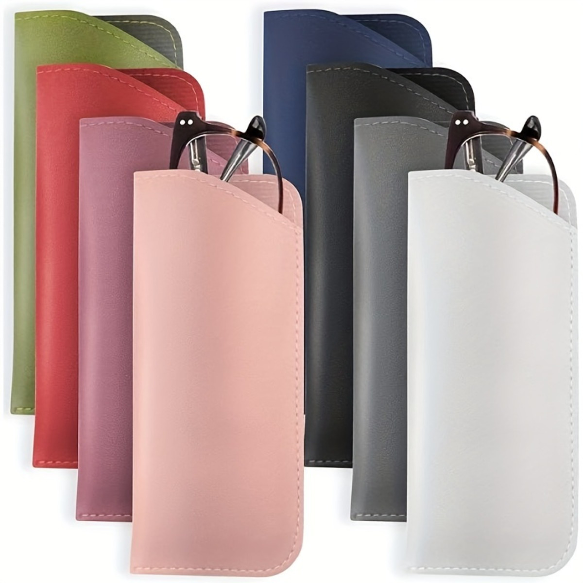 

8pcs Fashionable Leather Glasses Cases - Soft, & Portable Fashion Glasses And Pouches In Assorted Colors