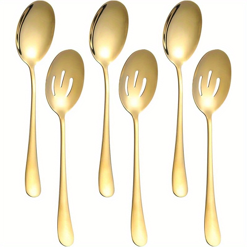 E-shop 6-teiliges/2-teiliges -Set - Enthält 3 Servierlöffel und 3 Backenlöffel, Buffet-Geschirr aus Edelstahl, Bankettlöffel, hochglanzpoliert,