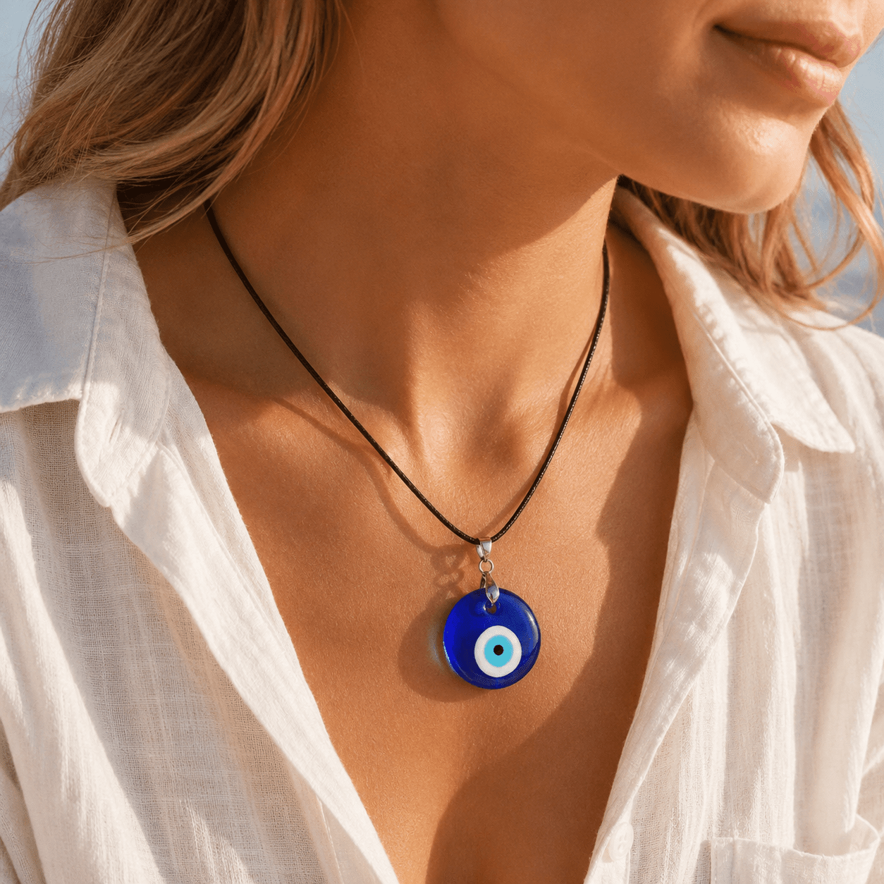 TEMU 1pc Tuurin Men's Bohemian Evil Eye Necklace - Adjustable Blue Eye Pendant, Round Greek/nazar Amulet Suitable For Daily Wear, Parties, Gifts,