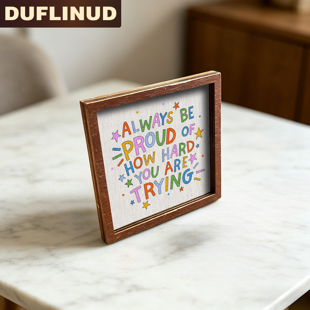 TEMU Inspirational Quote Fridge Magnet, Mini Decorative Painting, Tiny Decorative Plaque With Colorful Cute Letter Design And Star Pattern, Wooden