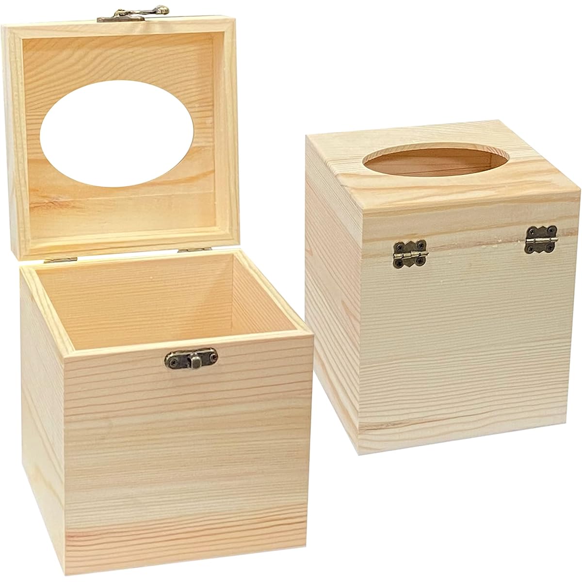 2 pack unfinished wooden tissue box cover for crafts oval opening   wood tissue holder for home decor 5 1x5 1x6in Product details 0