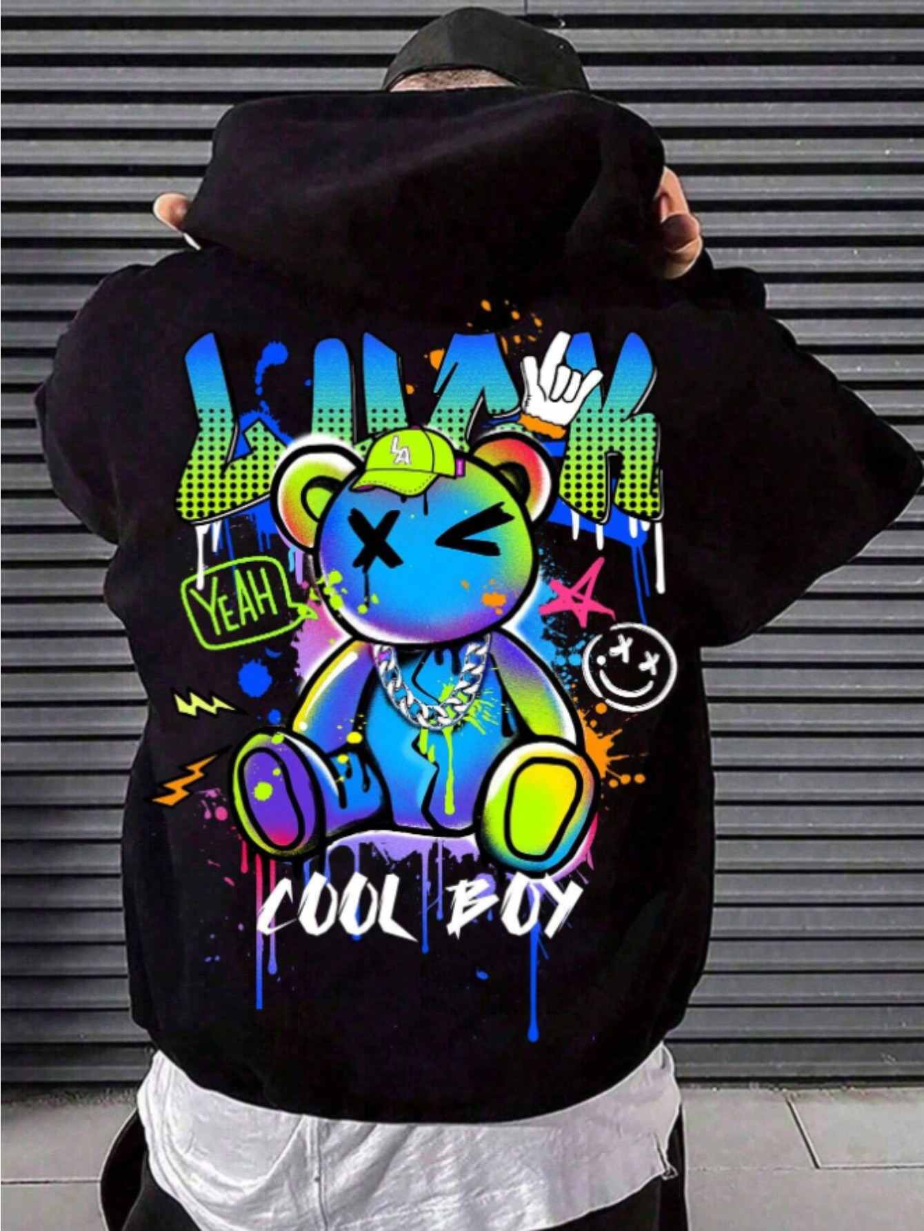 womens casual graphic print hoodie vibrant cartoon   drawstring machine washable polyester sweatshirt for   oversized hoodie black 0
