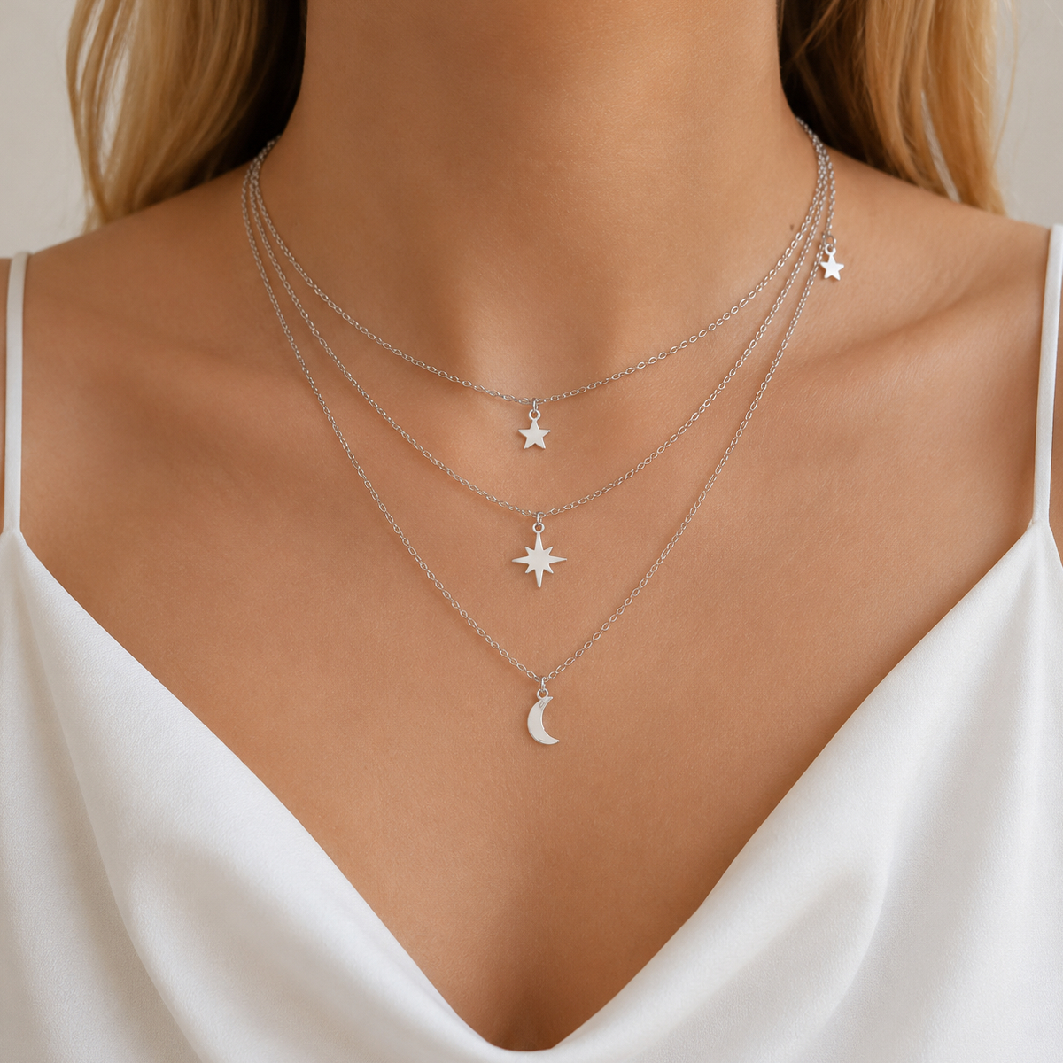TEMU 1pc Women's Elegant And Fashionable Golden/silvery Star And Moon Pendant Necklace With , Versatile And Stylish Adjustable Layering Choker,