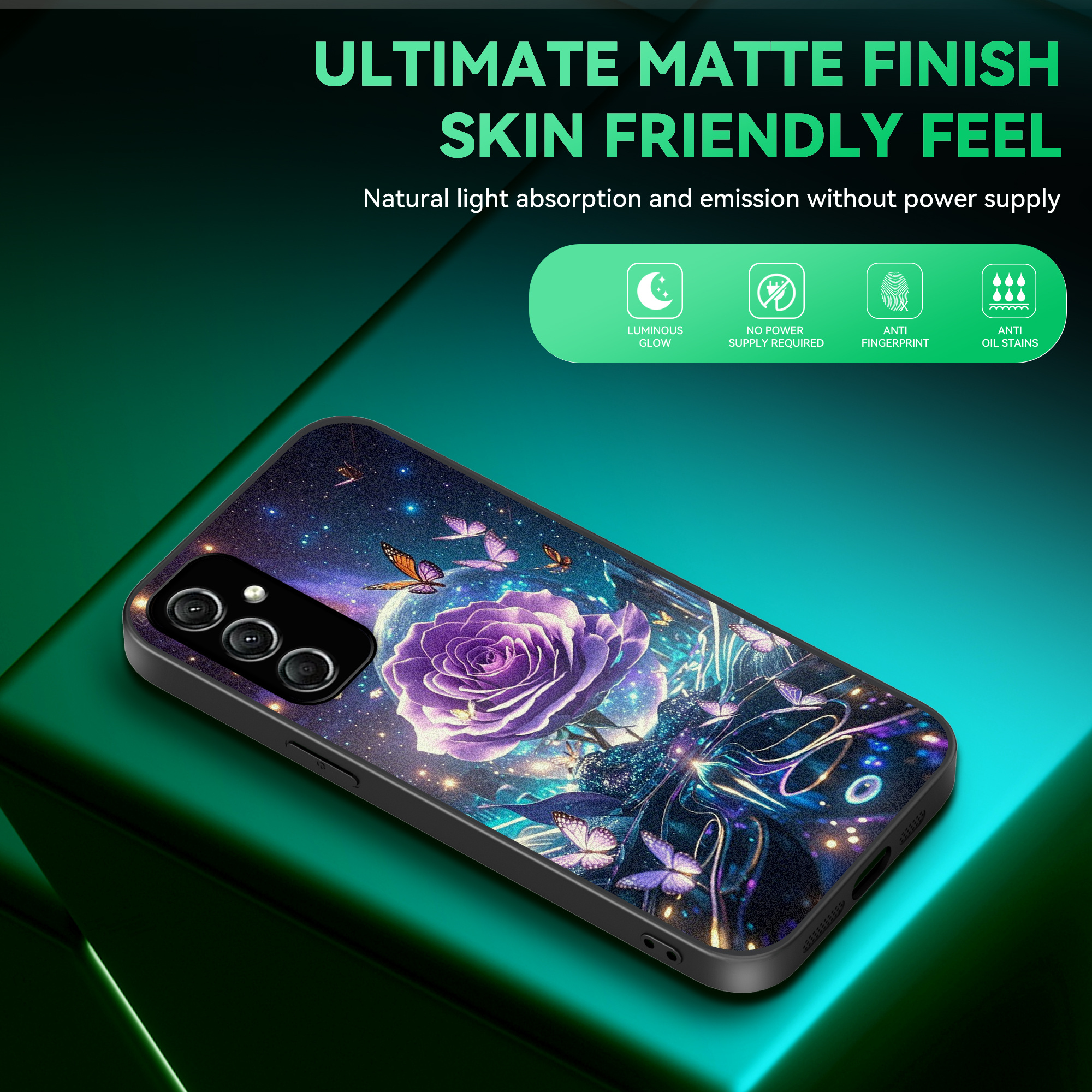 TEMU Phone Case: Romantic Surrounding Purple Rose Pattern -the-dark Phone Case, Natural Luminescence, No Power Needed. , Skin-friendly Touch,