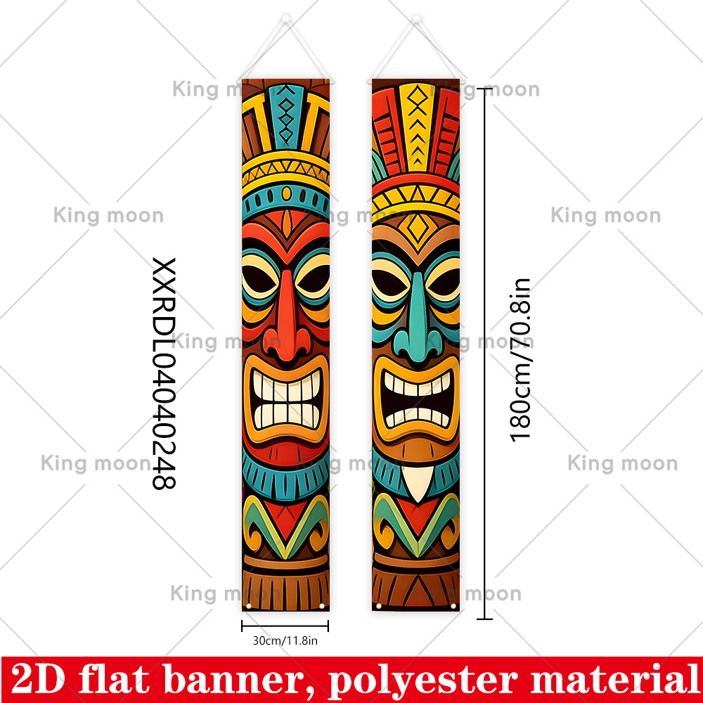 TEMU 2D Flat, 2D Flat - 2D Flat, 2D Flat - 2D Flat Banner 2 Stück Tiki Maske Veranda Banners, Tropisches Hawaiianisches Thema Tür Dekorationen,