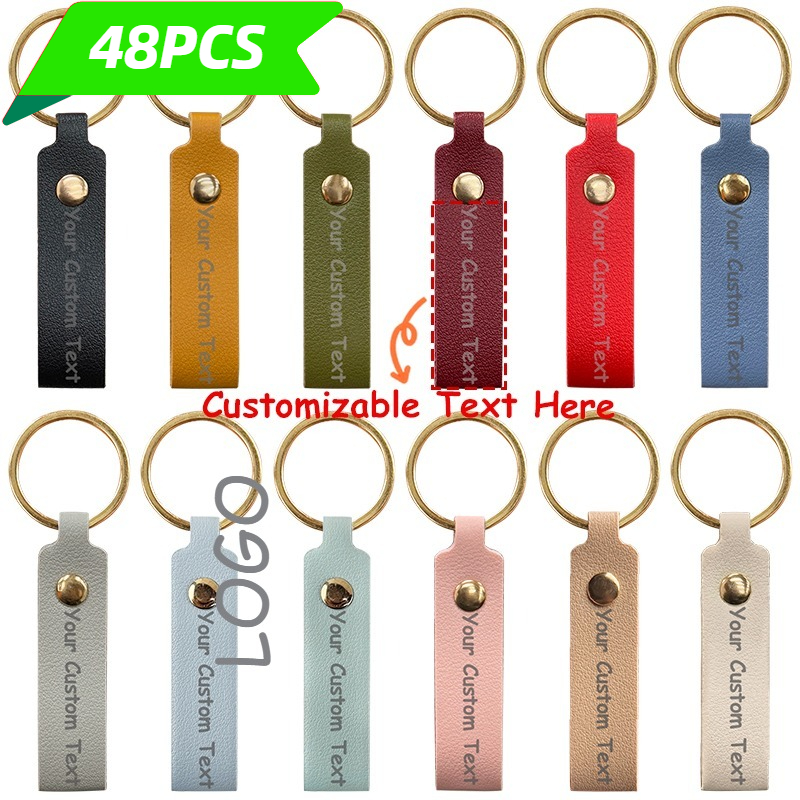 TEMU 48 Llaveros de Cuero Sintético Grabados Personalizados, Llaveros con Personalizado y Anillos de Metal, Etiquetas de Identificación Anti-Pérdida,