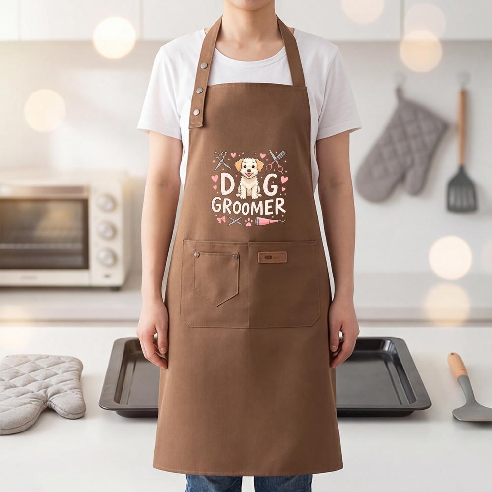 TEMU Cute Smiling Puppy Grooming Print Hanging Neck Work Apron, Kawaii , Multi-pocket 3- Apron For Pet Grooming Salon Daily Tasks, Ideal For And Pet