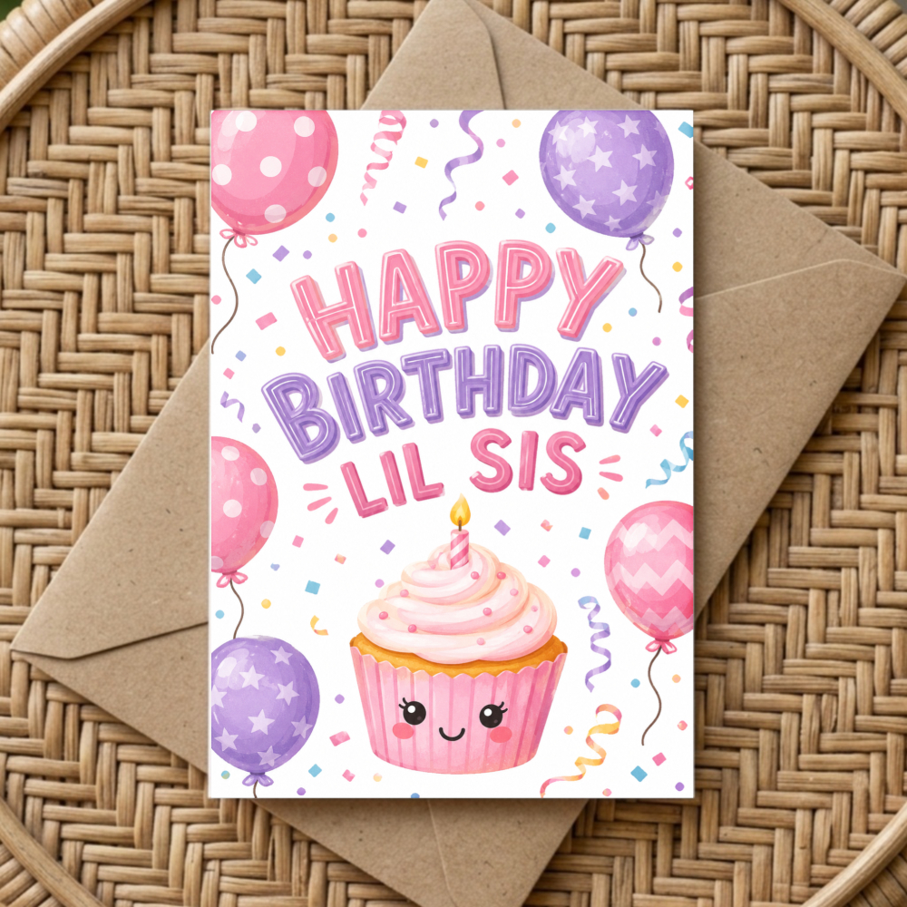 TEMU Happy Birthday Card With Cute Cupcake And Balloons Design For Sister Friend Cousin Birthday Party Celebration Gift Greeting Card