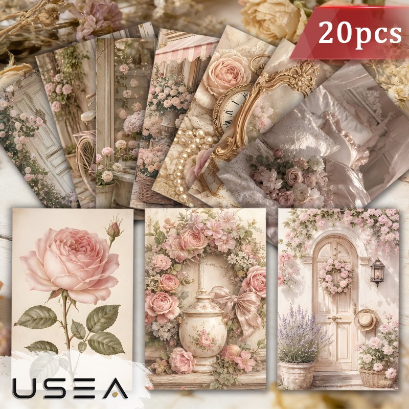 TEMU Double-sided Printing, Thickened Cardstock 20pcs Soft Pink Countryside Postcards Set Collectible Decor Cards For Scrapbooking Crafting Gifting