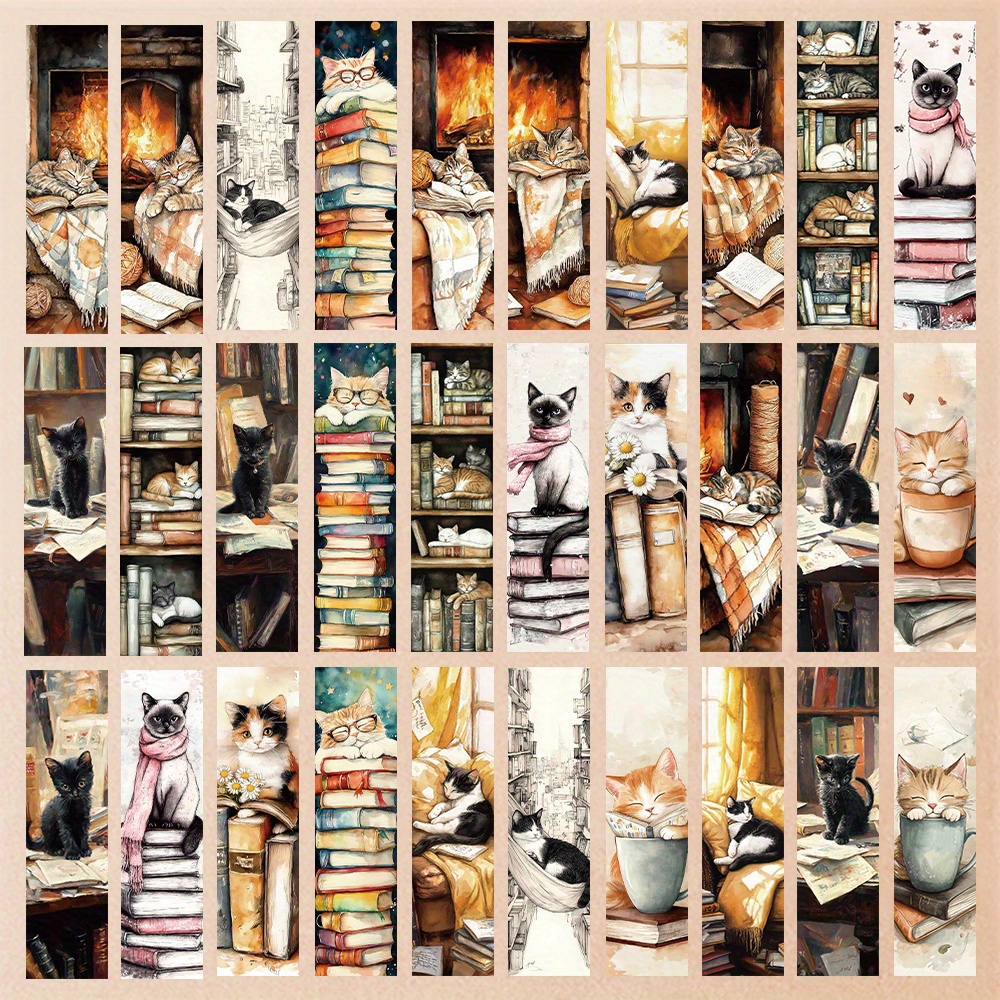 E-shop 32-teiliges TLENPO Katzen-Lesezeichen-Set – Niedliche Tabby-Katzer & Buchmotive mit Katzentabys, Herz-Ausschnitten Seitenmarkierungen.