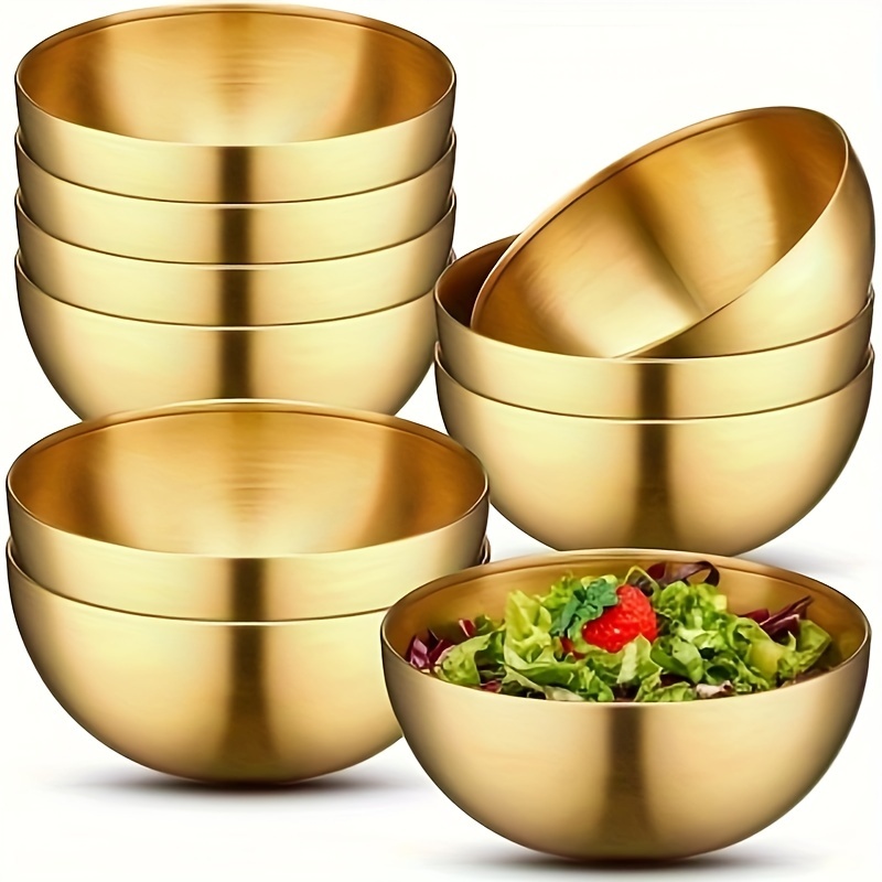 TEMU 4pcs, Stainless Steel Golden Salad Bowl- Rustproof, Perfect For Fruits, Noodles, And Baking- Multifunctional Kitchen Utensils