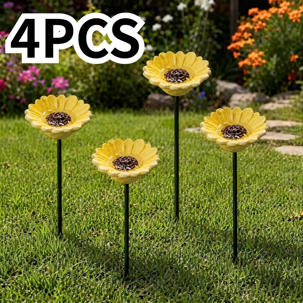 TEMU 4pcs Sunflower-shaped Bee And Bird Water Feeder, Simulated To Attract Birds, Butterflies, And Bees, For Courtyard, Lawn, Flower Bed, And Outdoor