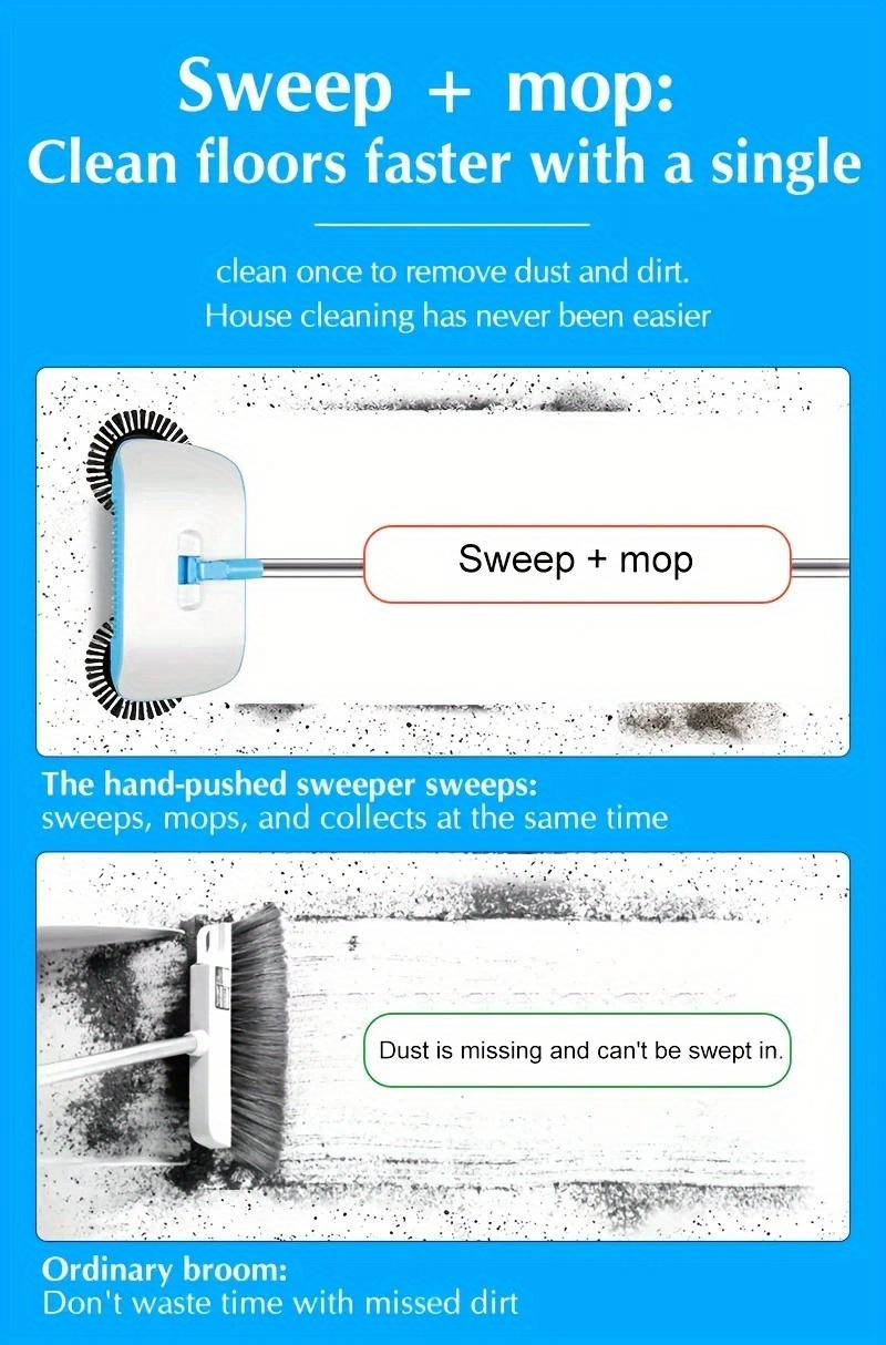 3-in-1 Cordless Dust Push Broom, Dustpan, and Mop Combo, Vacuum Cleaner Set, Long Handle Design, Durable Plastic, Suitable for Hardwood Floors and Tiles - Space-Saving Multi-Functional Household Cleaning Tool, Efficient Design, Easy to Clean Pet Hair