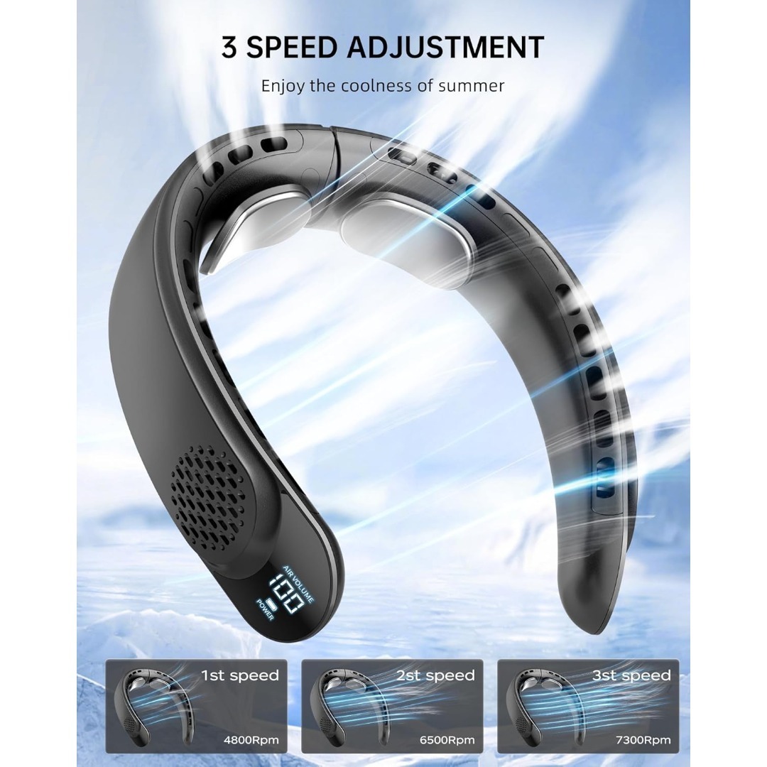 3 Turbo No Leaf Neck Fan - 4000mAh USB Rechargeable, 3 Speeds 360° Cooling Airflow with LED Display, Hands-Free Wearable Fan for Summer Heat Relief at Home/Office/Travel, Perfect New Year & Valentine's Day Gift for Women Men