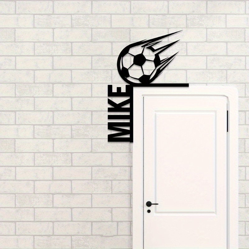 TEMU 1 Customized Football Player Name Metal Wall Art - Dynamic Football And Flame Design, Durable Metal Interior Wall Decoration, Suitable For Boys'