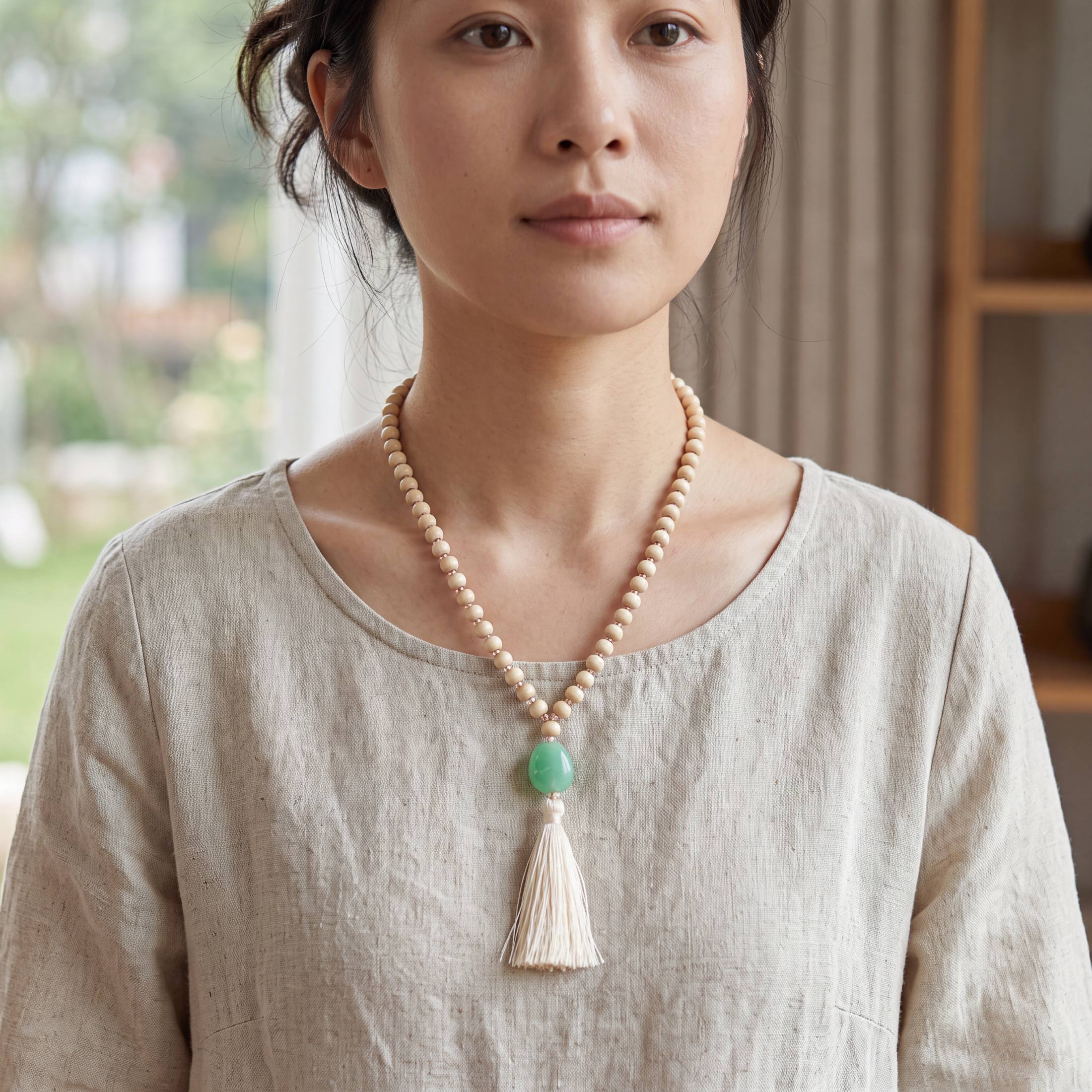 1-Pack Retro Tassel Beaded Long Pendant Neck Chain, Boho Style
