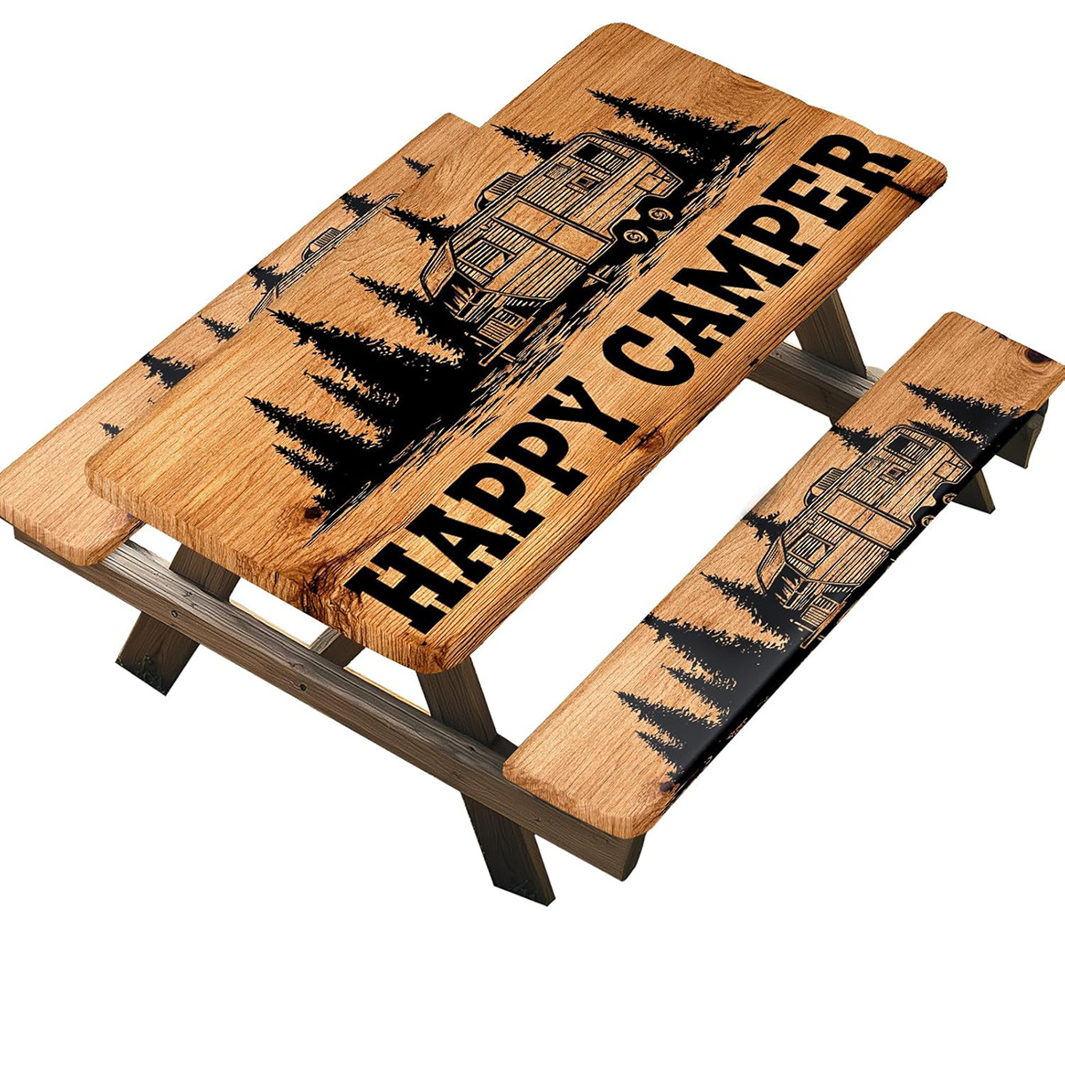 TEMU 3pcs (1 Tablecloth And 2 Stool Covers) Picnic Table Cover With Bench Covers Elastic Edges Outdoor Tablecloth Outdoor Patio Camping Essentials,