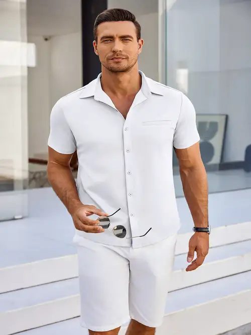 men's short sleeve button down dress shirt wrinkle free muscle shirts summer business casual tops - men's clothing - Temu men's short sleeve button down dress shirt wrinkle free muscle shirts summer business casual tops - men's clothing - Temu