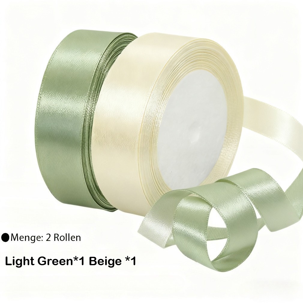 E-shop 2 Rollen, insgesamt 44,5 Meter, anspruchsvolles Beige- und Eukalyptusgrünes Satinband - 25 mm breit - für Blumensträuße, Geschenkverpackungen,