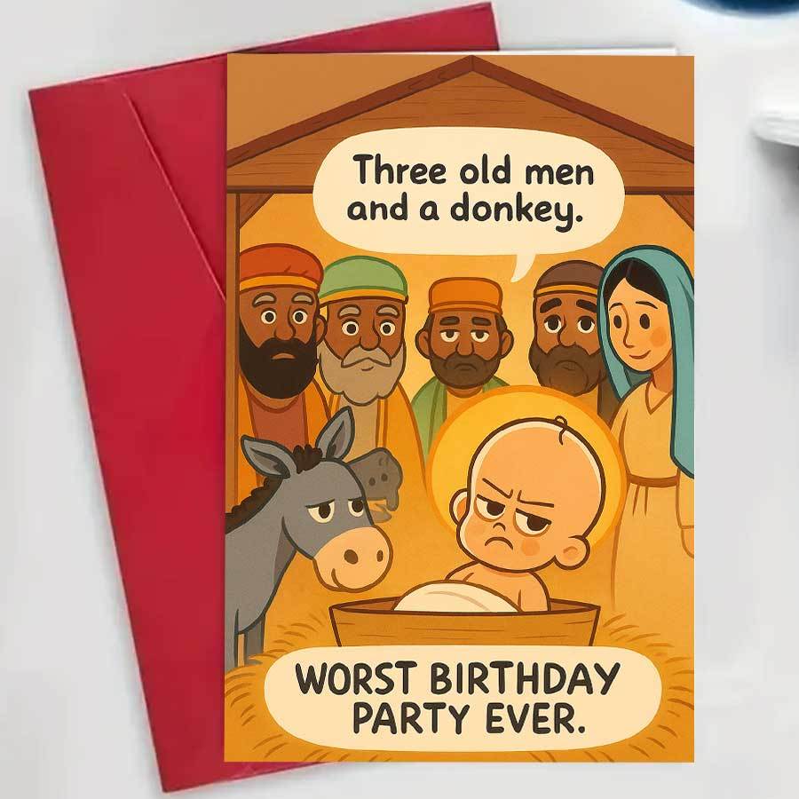 TEMU 1PC Carte d'Anniversaire Religieuse Amusante avec de Cartoon - Idéale pour Amis, Famille ou Événements Église - Version Humoristique de