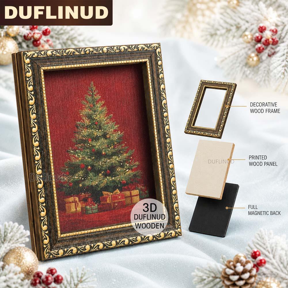 TEMU 1 aimant de réfrigérateur en bois 3D double couche, motif arbre de Noël rouge et boîte cadeau, pour décoration de Noël de porte de réfrigérateur