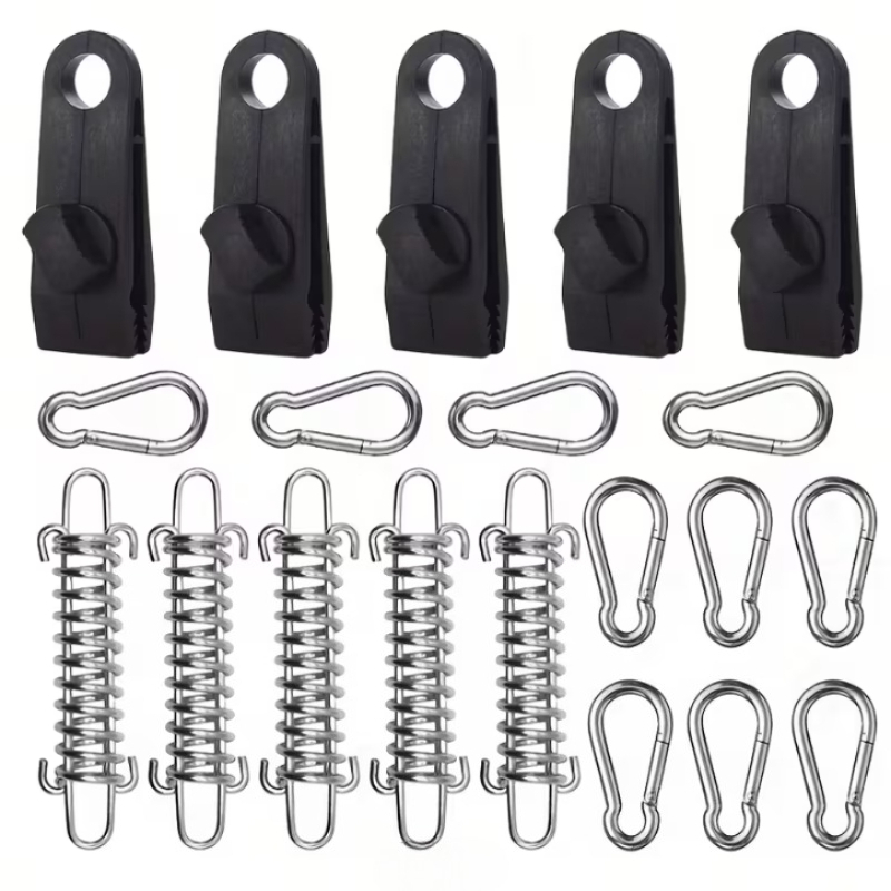 Image of 20pcs Tent Accessories Spring Clips, Windproof Rope Tightening Hooks, Portable Spring Clip Set For Outdoor Camping, Ideal For Christmas And Thanksgiving