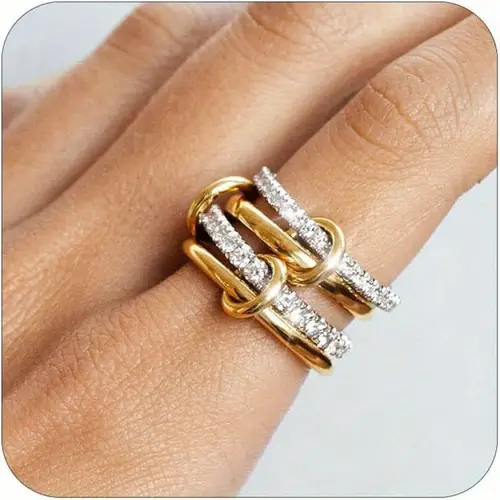 rings for women non tarnish statement rings stackable rings set dainty cz chunky band thumb ring size 6 7 8 golden silvery jewelry gift for women