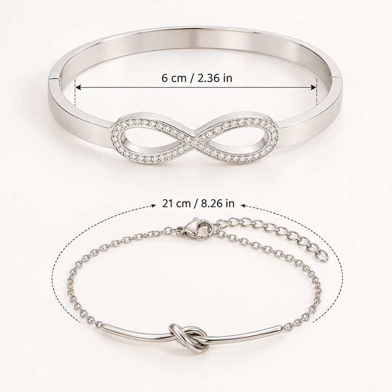 Women's Infinity Bangle & Simple Knot Thin Chain, Elegant Design