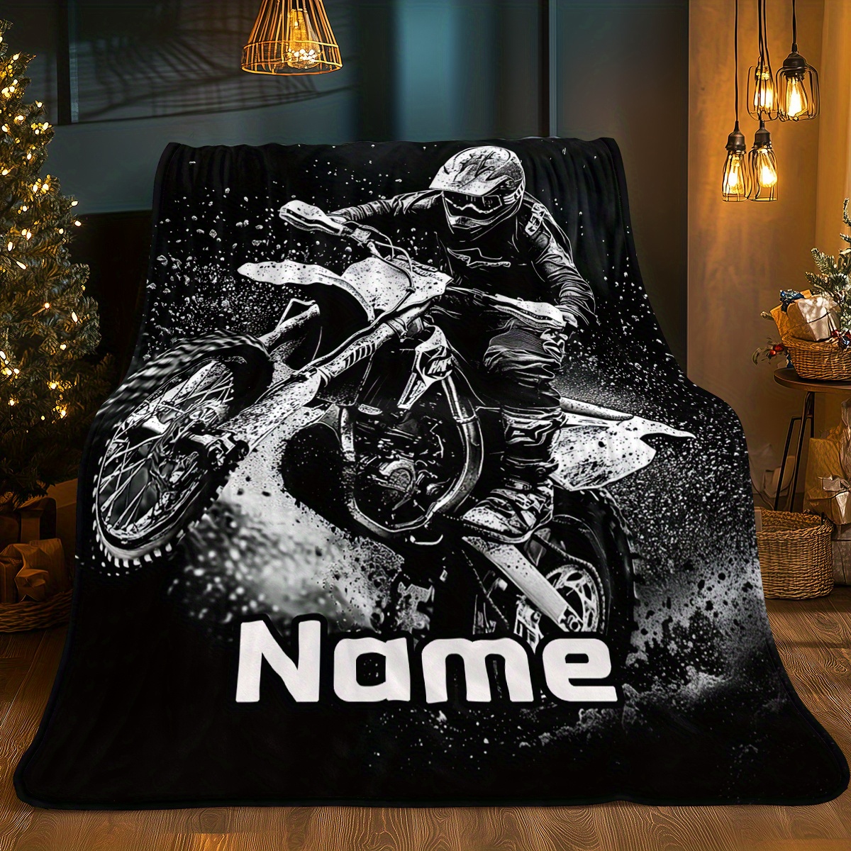 TEMU Couverture Personnalisée Nom Motard Cartoon Élégant - Légère et Portable pour Toutes - Jeté en Flanelle Douce pour Canapé, Camping, Salon,