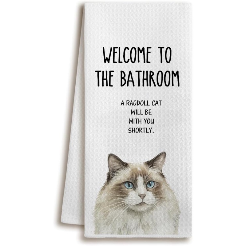 TEMU 1pc 18*26inch Ragdoll Cat Lady's Gift, Kitchen Towel Fun Welcome To The Bathroom A Ragdoll Cat Decorated With A Handkerchief