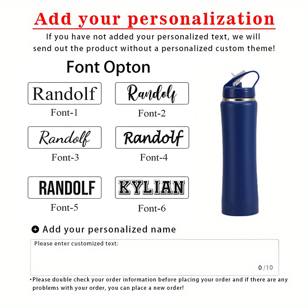 TEMU 1pc Personalized Water Bottle, Custom Name Insulated Water Bottle, Water Bottle With Straw, Gym Water Bottle, Bike Water Bottle, Personalized