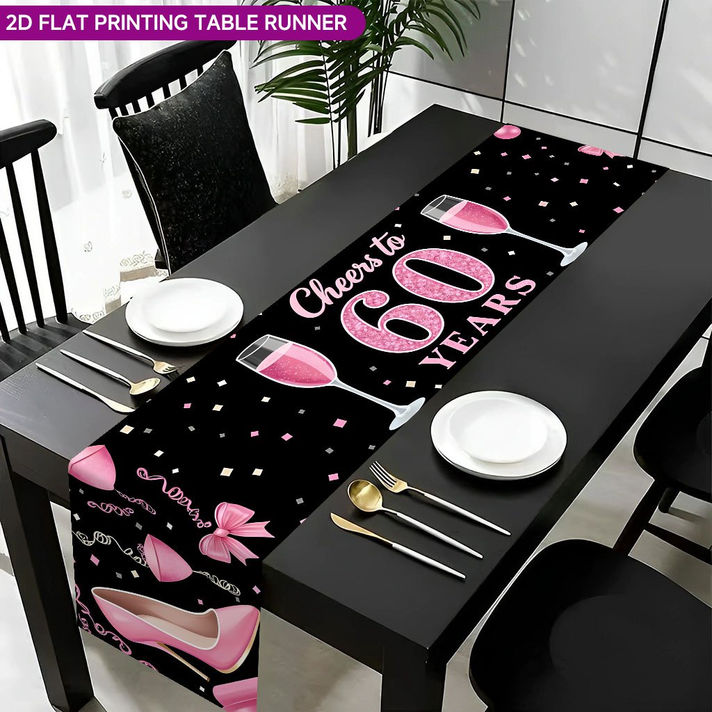 TEMU 2d Flat 1pc, Celebrating 60th Birthday Table Cover, Polyester Fiber Material Rectangular Table Runner, Table Decor, Suitable For Indoor Outdoor