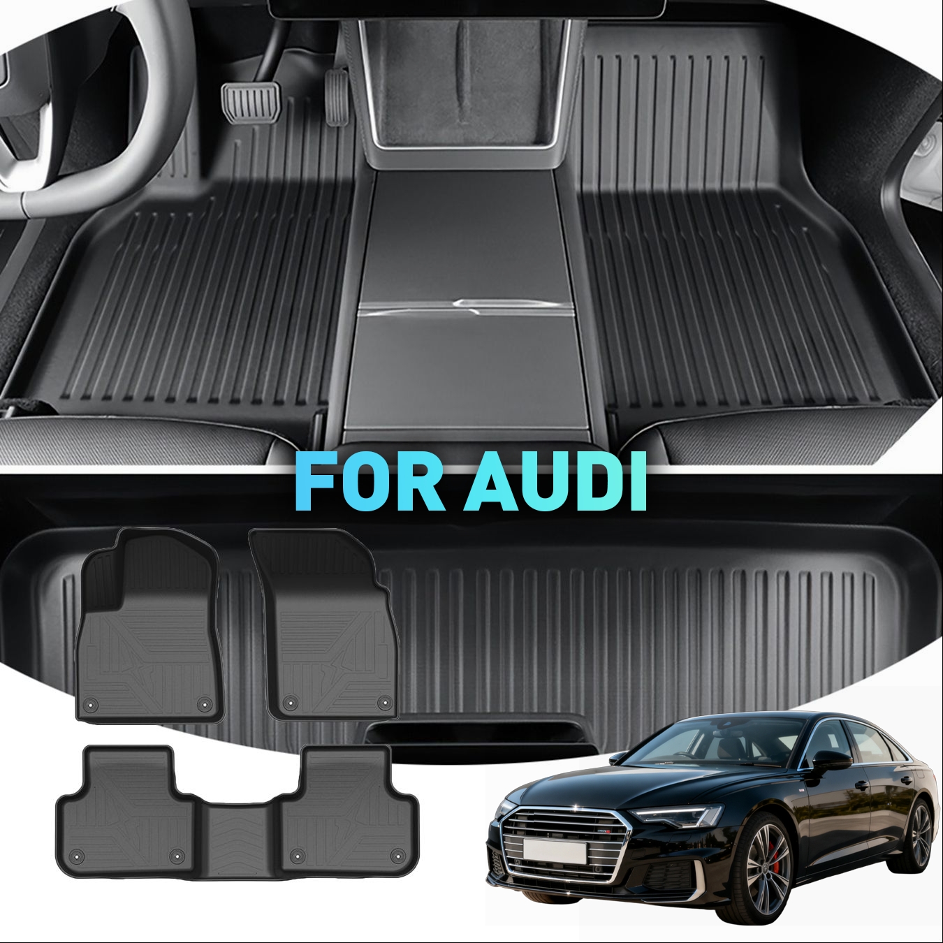 TEMU Tpe Car Mats - Deep Tray Design For Q7, Q3, Q5, A4, A5 , Q8, A3 Sedan, S4, A7 (left-hand Drive) Waterproof Floor Mats, Easy To Clean, Reduces