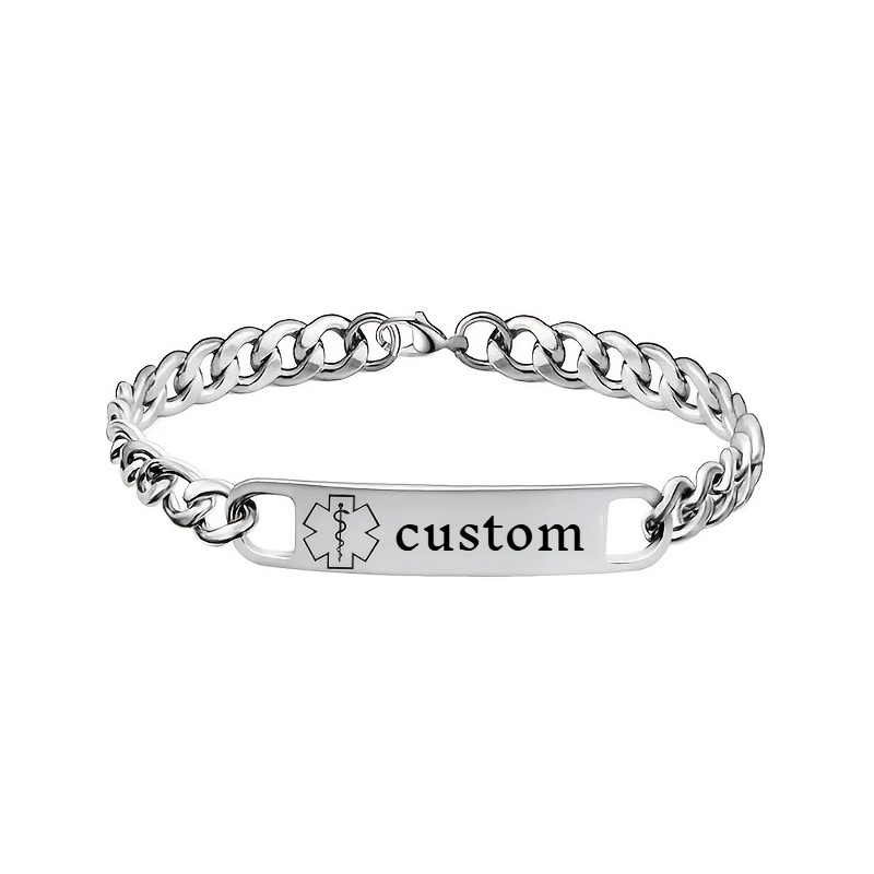TEMU 1pc Personalized Custom Engraved 304 304 304 304 Stainless Steel Alert Bracelet - Medical Symbol And Disease Name