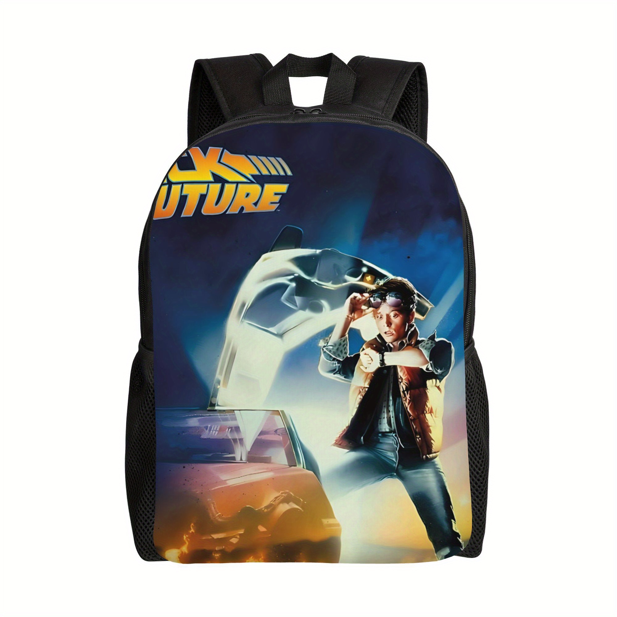 TEMU Time Machine Movie Backpack Men Fashion Take Ins Bag Slouch Hiphop Thin Unisex2d Print Design