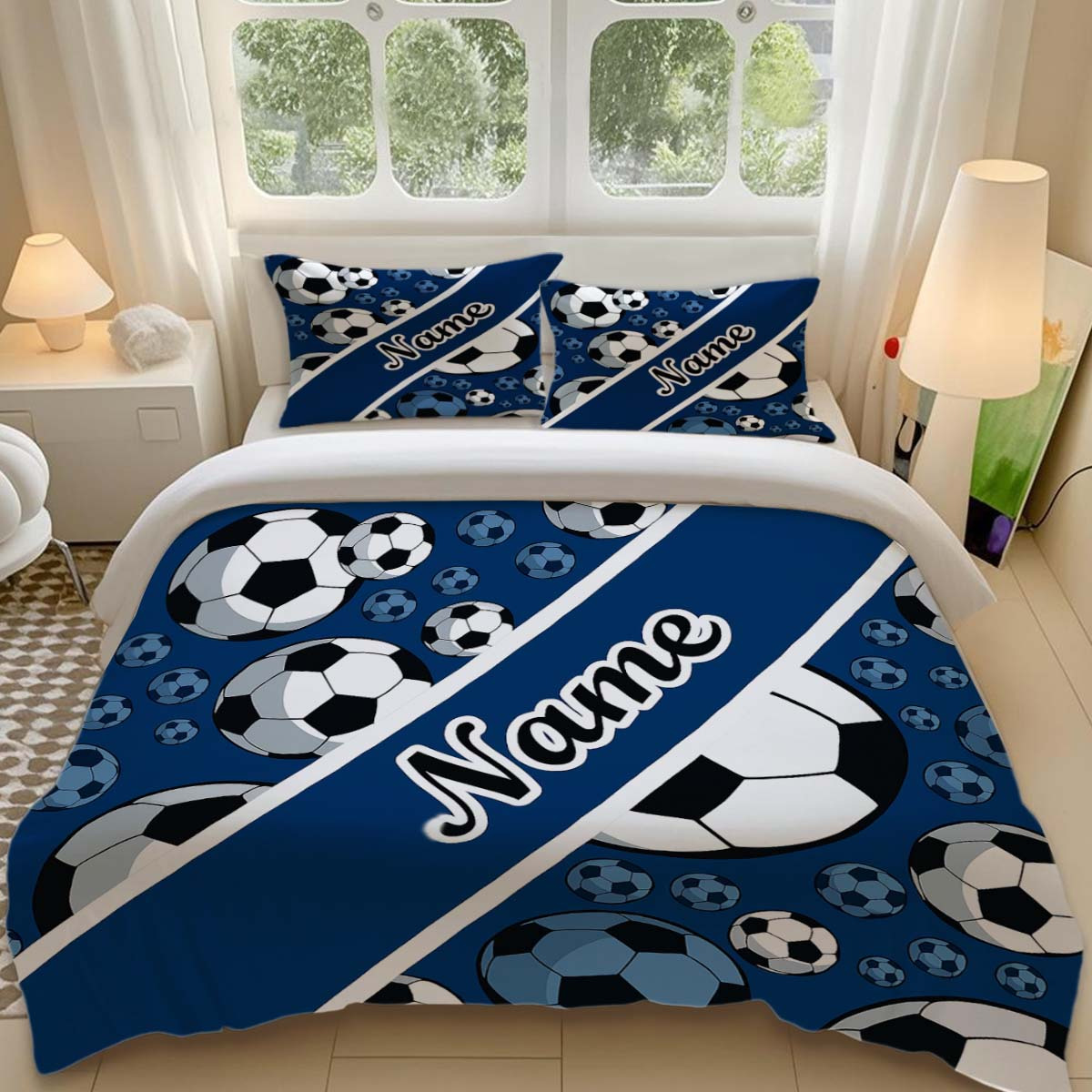 TEMU [customized] 3pcs Creative Trendy Football Sports Pattern Customizable Name Digital Printing Quilt Cover Set, Soft And Comfortable, Home