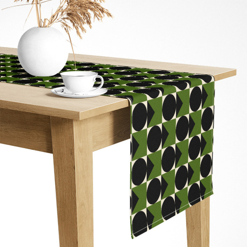 

1pc Luxury Country Style Geometric Print Green Table Runner, 100% Polyester Woven Rectangular Tablecloth For Party, Holiday & Home Gathering - Machine Washable, Fade-resistant, Rectangle Shape