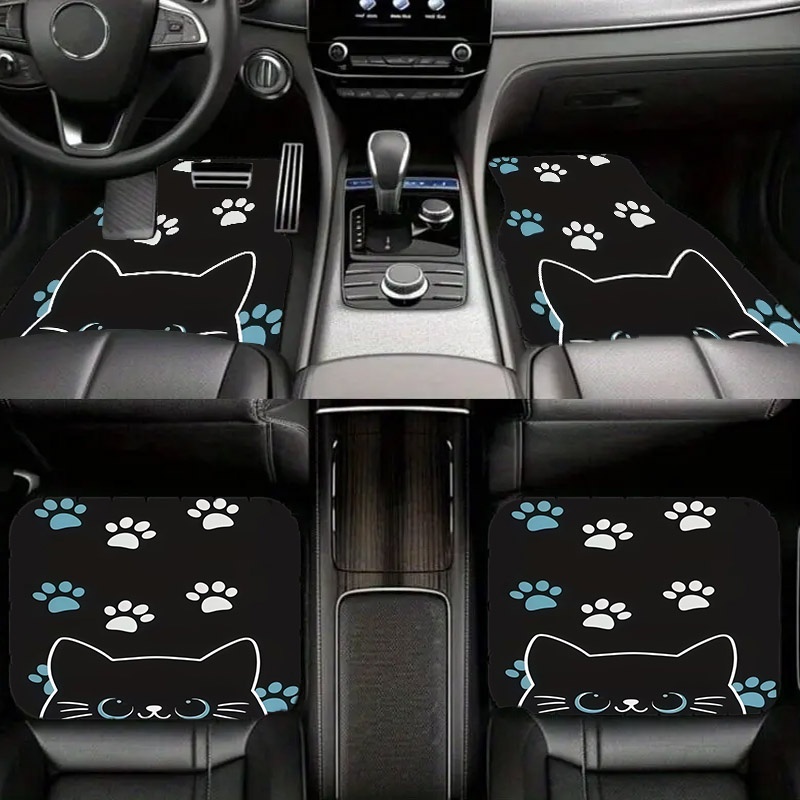 TEMU 4pcs Car Floor Mats - Adorable Cat And Paw Print Design, Soft And Comfortable, Protects 's Interior, Enhances , Upgrades Car Environment -