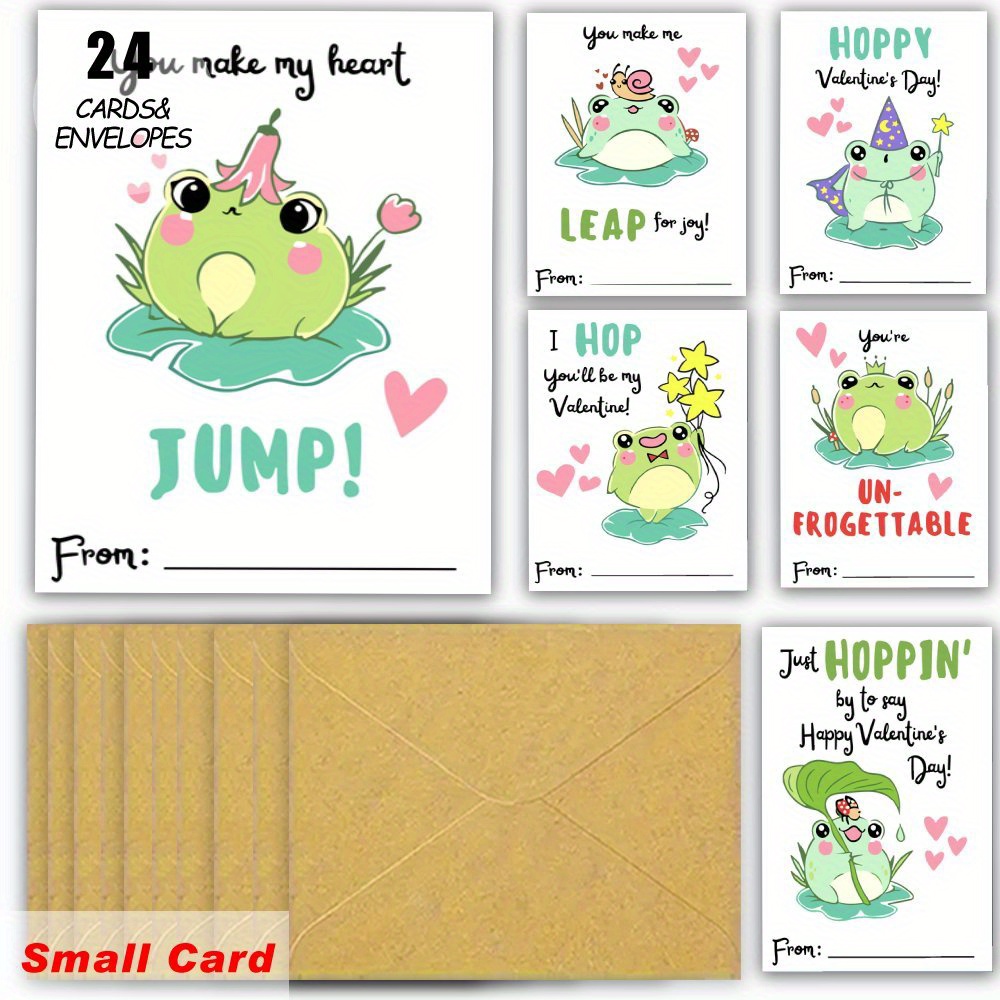 TEMU 24 Cute Frog Valentine's Day Cards, (6 , 4 Cards Each) Greeting Cards With Envelopes, Bulk Greeting Cards, Funny Greeting Cards, Holiday Cards