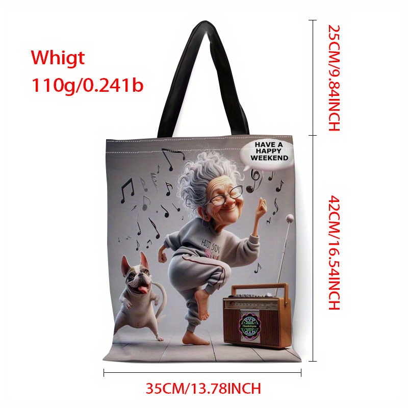 TEMU 1pc Bolso Tote Temático de con Bailarina y Perro - Gran Capacidad, Reutilizable para Viajes, Trabajo o Playa - Lavable a Máquina, Diseño