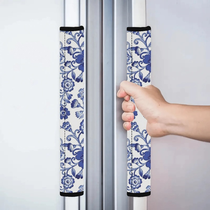 TEMU 2pcs 4.7x15.7in Classic Floral Pattern Refrigerator Door Handle Cover Kitchen Appliance Handle Decoration, Removable And Reusable Protective