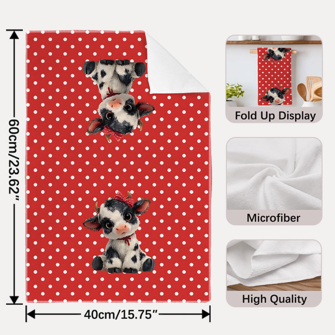 TEMU 2pcs Polka Dot Bow Small Cow Kitchen Towels, 15. 7x23. 6 Inches, Absorbent Dish Cloth, Towels, Home Decor Towel Set, Bathroom Supplies,