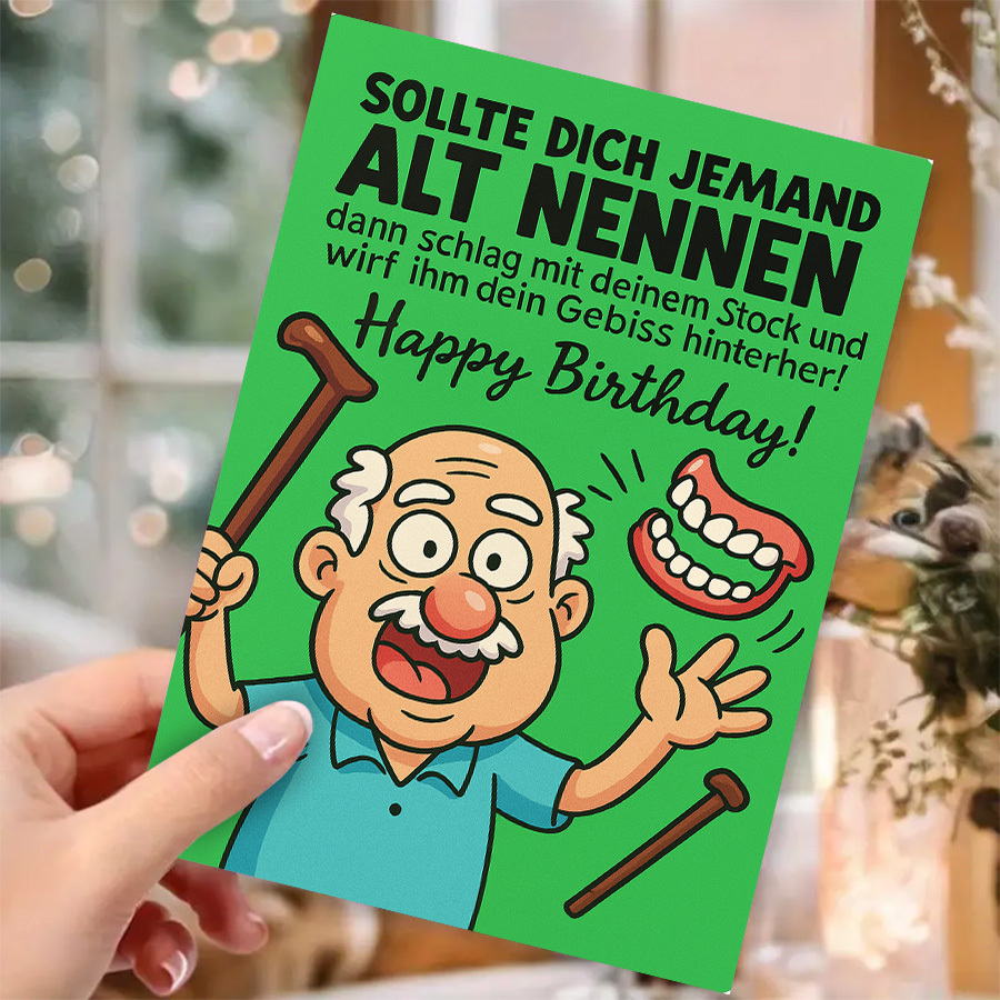 E-shop Eine lustige -Geburtstagskarte für ältere Männer, geeignet für Großväter, Väter oder ältere Freunde. Sie zeigt einen witzigen Cartoon Großvaters