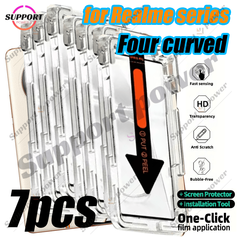 TEMU 7pcs, Suitable For Realme Series Curved High-definition Screen Protector With 3d Curved Surface Sensitivity, , Fully Adhered And Installation