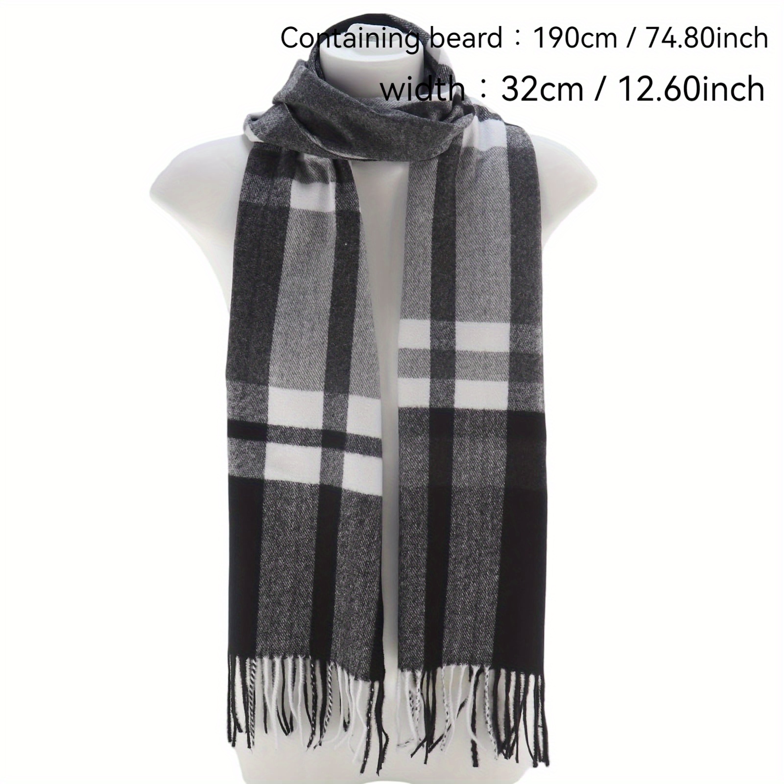 Écharpe à carreaux pour homme, hiver chaud et doux, motif tartan classique noir et blanc, couverture et châle polyvalents pour l'automne, l'automne et l'hiver, lavable en machine, cadeau de Noël, d'Action de Grâce et du Nouvel An pour lui, accessoire confortable et durable pour les tenues décontractées et formelles.