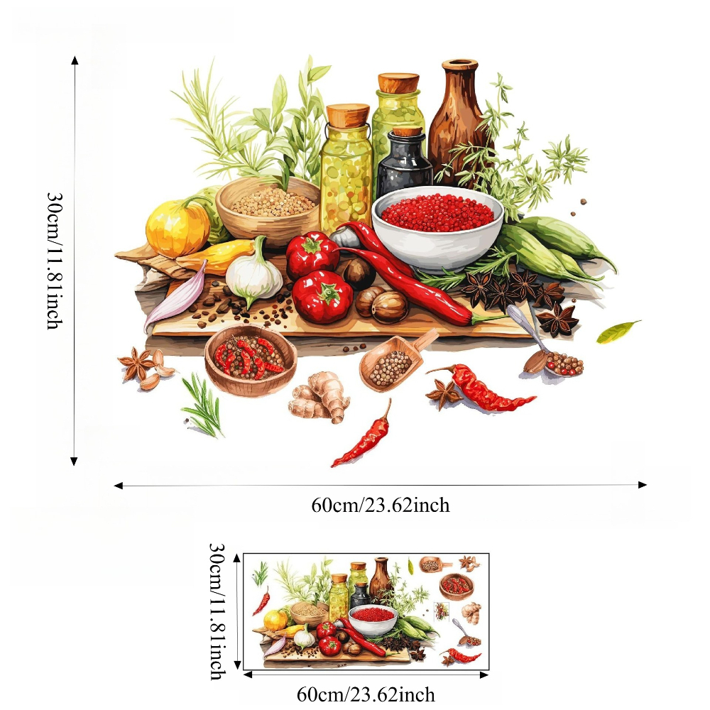 Image of Kitchen Wall Atmosphere Decoration Stickers, Spice Seasoning Bottles, Ginger Garlic Octagonal Combination 2d Flat Stickers, Restaurant Cooking Area Background Wall Self-adhesive Stickers