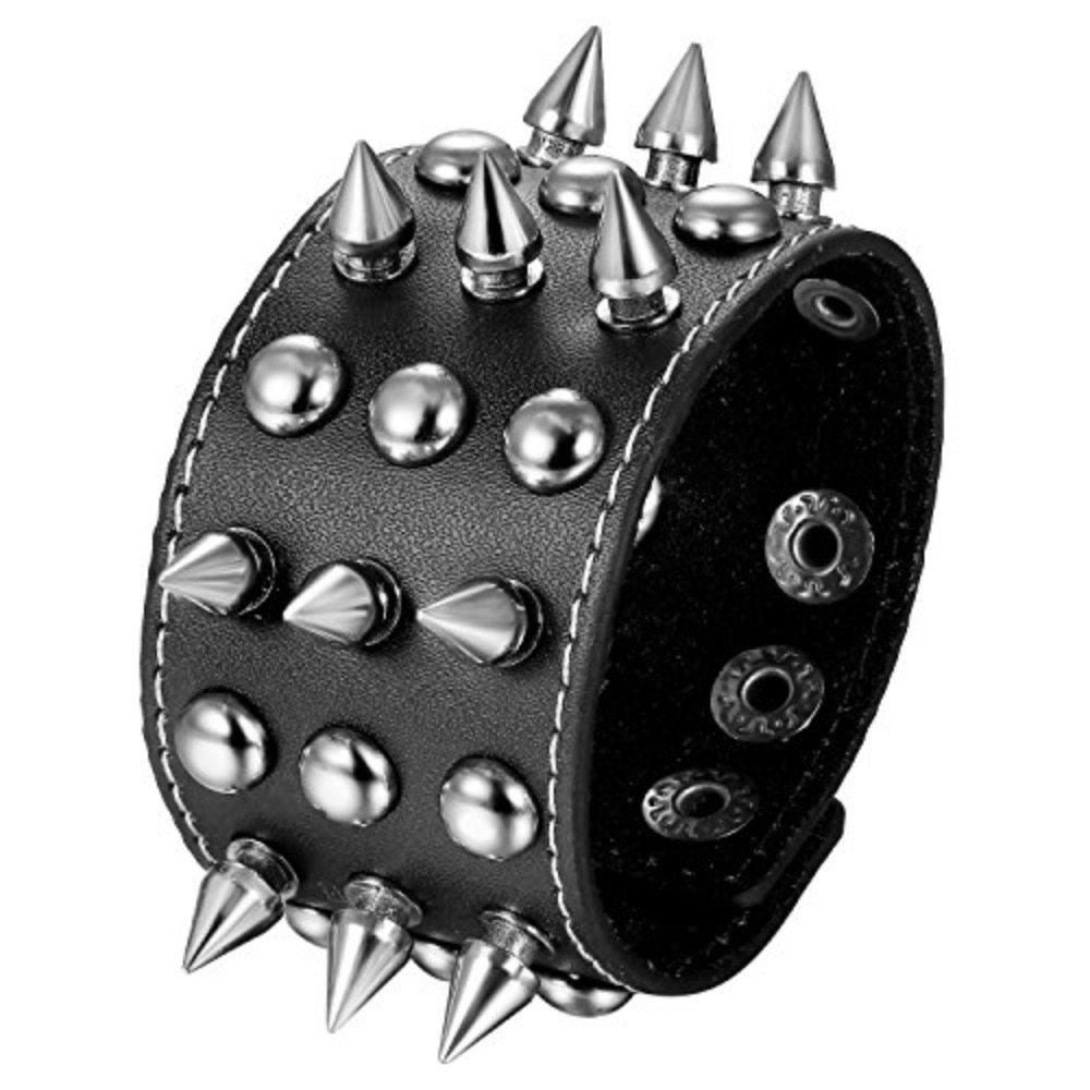 Men's Faux Leather Bracelet By Jewelrywe, Featuring A Wide Bangle Cuff With Punk Rock Rivets, Perfect For Halloween Gifts, In Black And Brown
