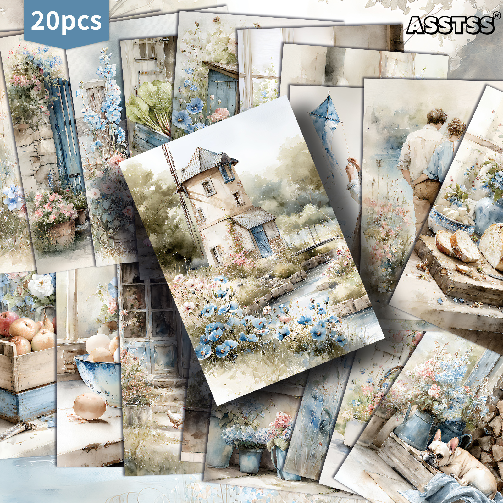 TEMU Ensemble de 20 cartes-cadeaux rétro bleues de printemps assorties, mesurant 4X6 pouces, avec des illustrations classiques. Idéal pour le