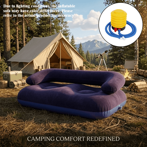 Outdoor Double Inflatable Lazy Sofa, with -Operated Air Pump, Comfortable Backrest Design with Armrests, PVC Inflatable Structure Stable And Durable, Easy to Fold And Store, Suitable for Camping, Balcony, Courtyard